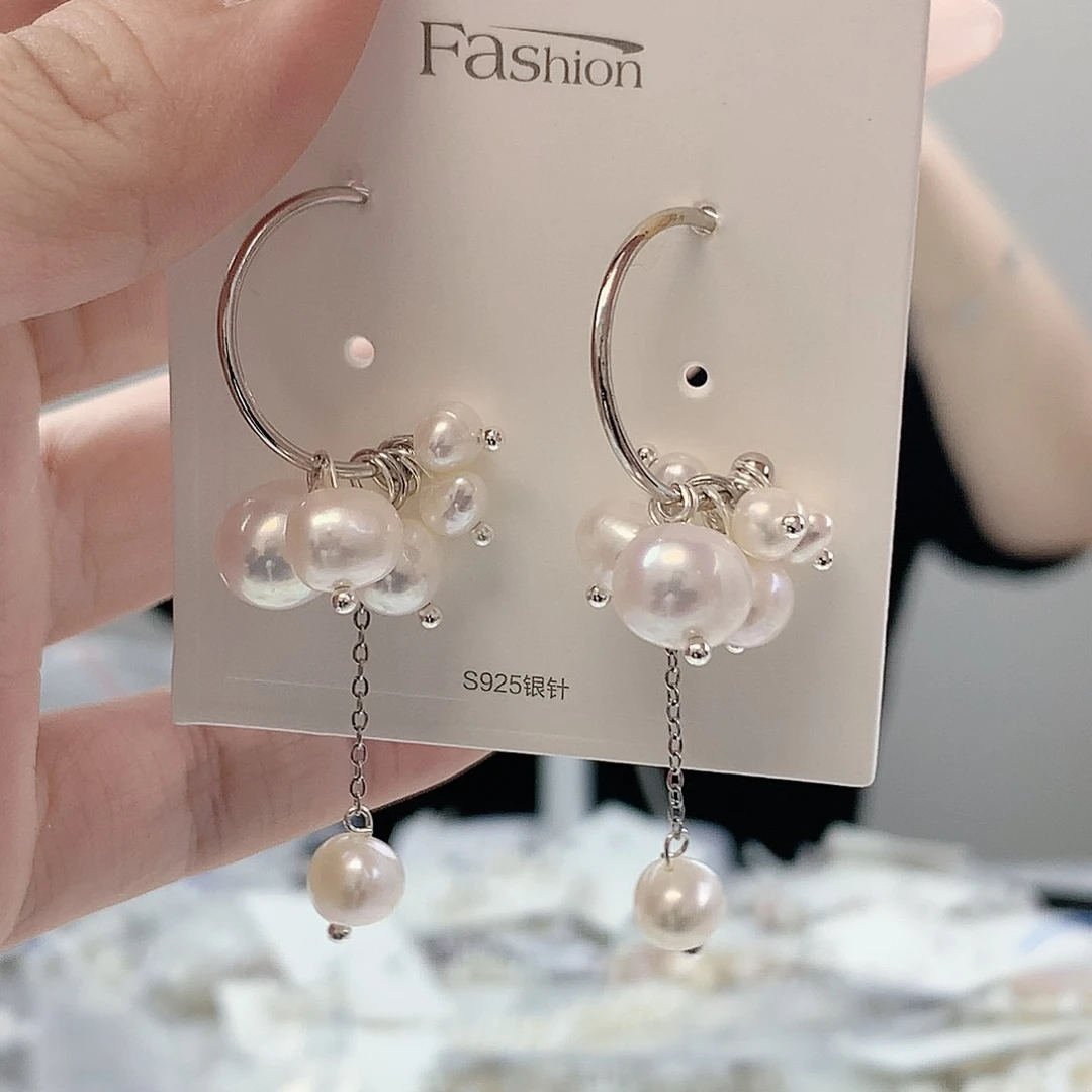 银S925镶嵌耳饰淡水珍珠c圈