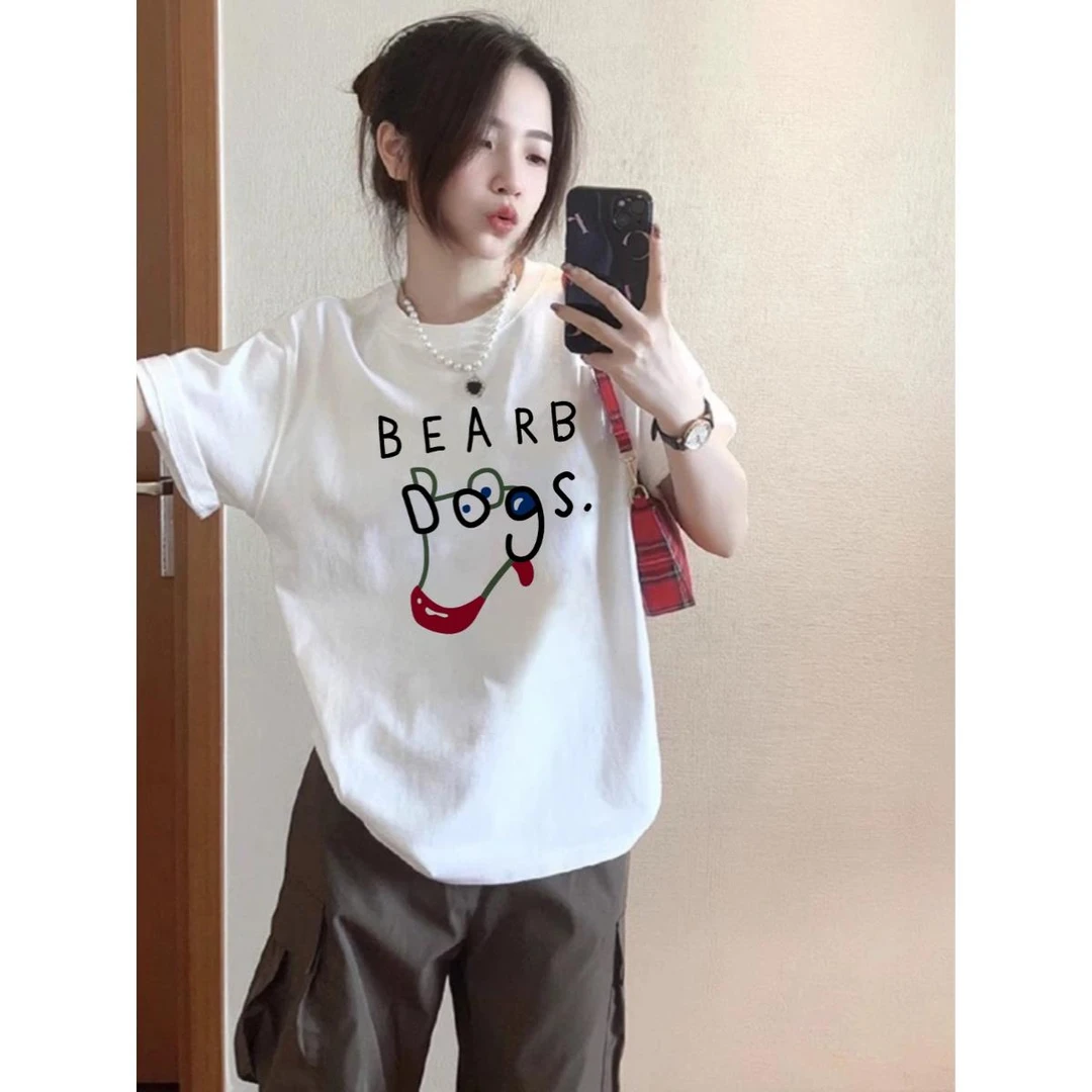 纯欲慵懒风女装重磅纯棉白色正肩短袖t恤女2025夏季宽松半袖上衣