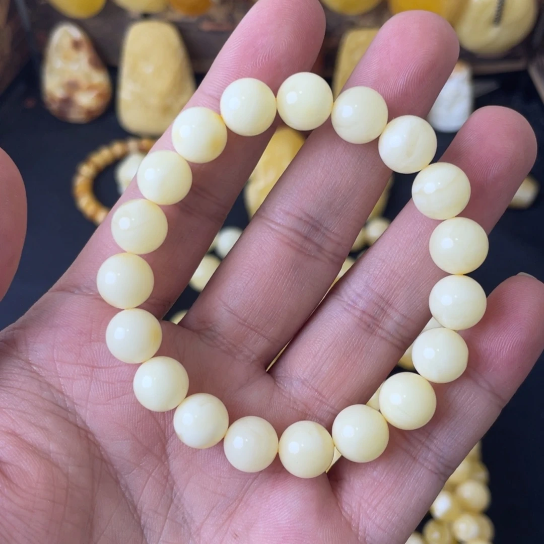 哈***旭琥珀未镶嵌手串10+俄料奶白圆珠手串