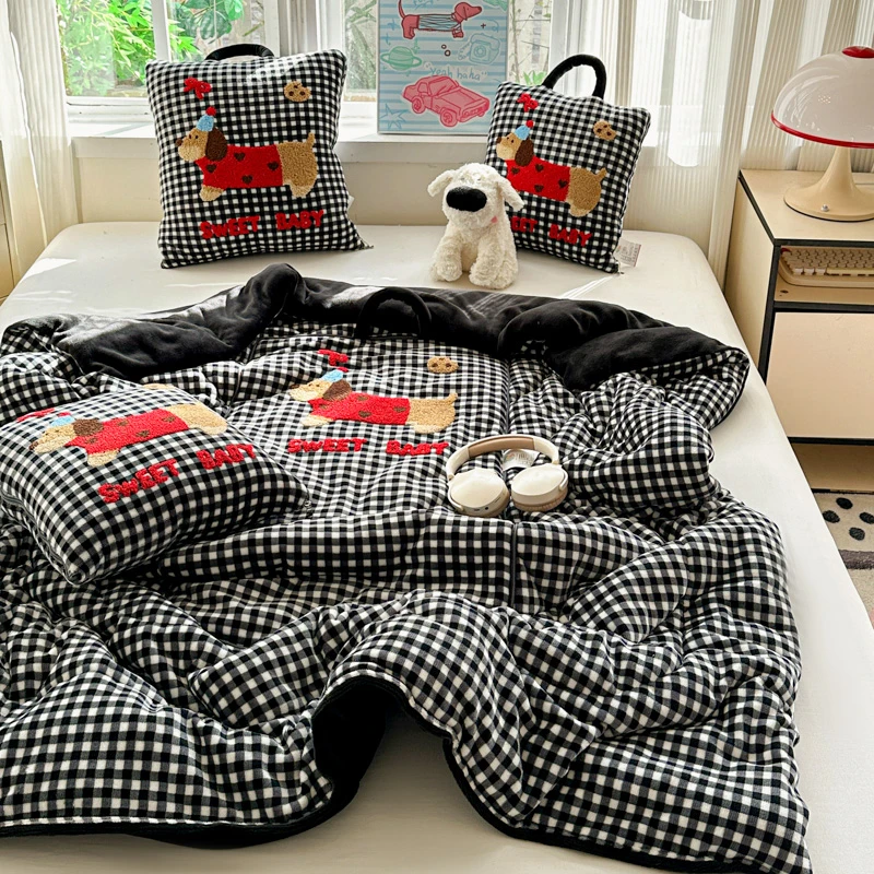 【可手提双面牛奶绒狗狗熊熊】加绒加厚单人学生宿舍可折叠大被子