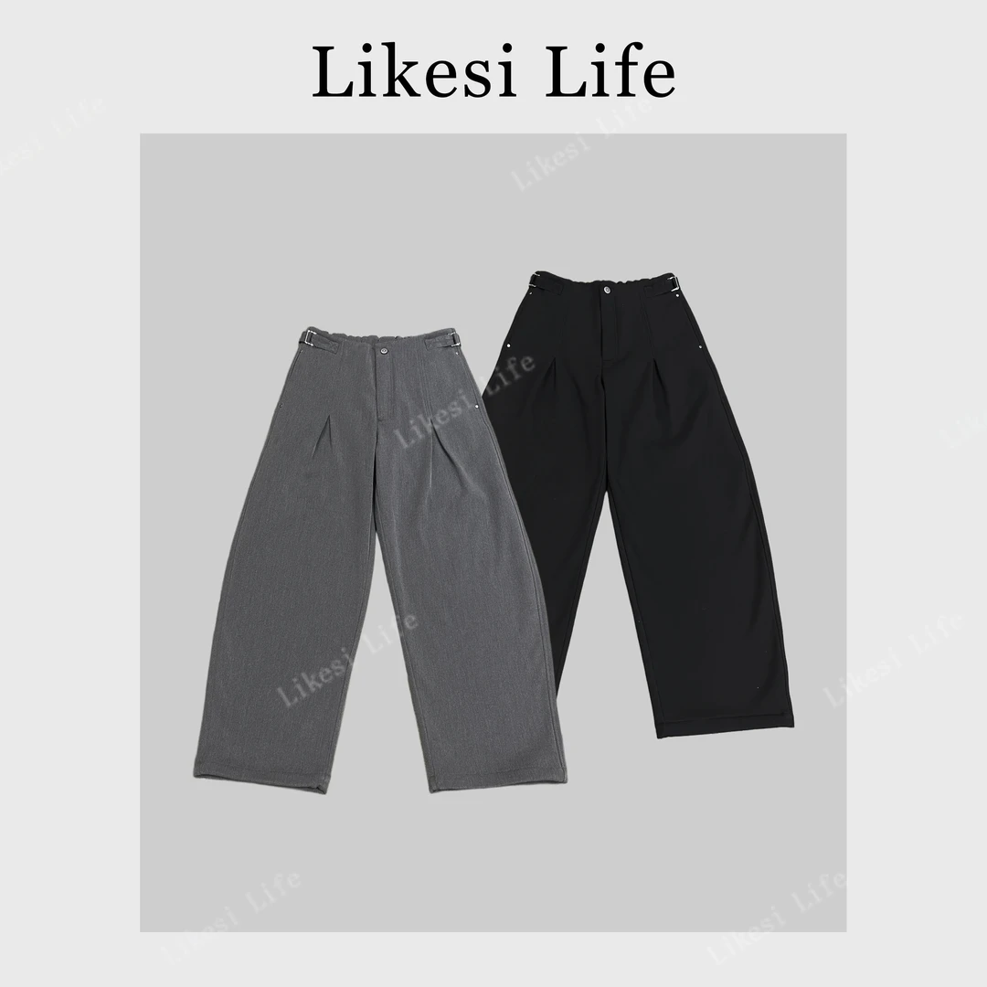 LIKESI&李克斯“槿川”秋冬廓形重磅褶皱西裤加绒弯刀休闲长裤8294#