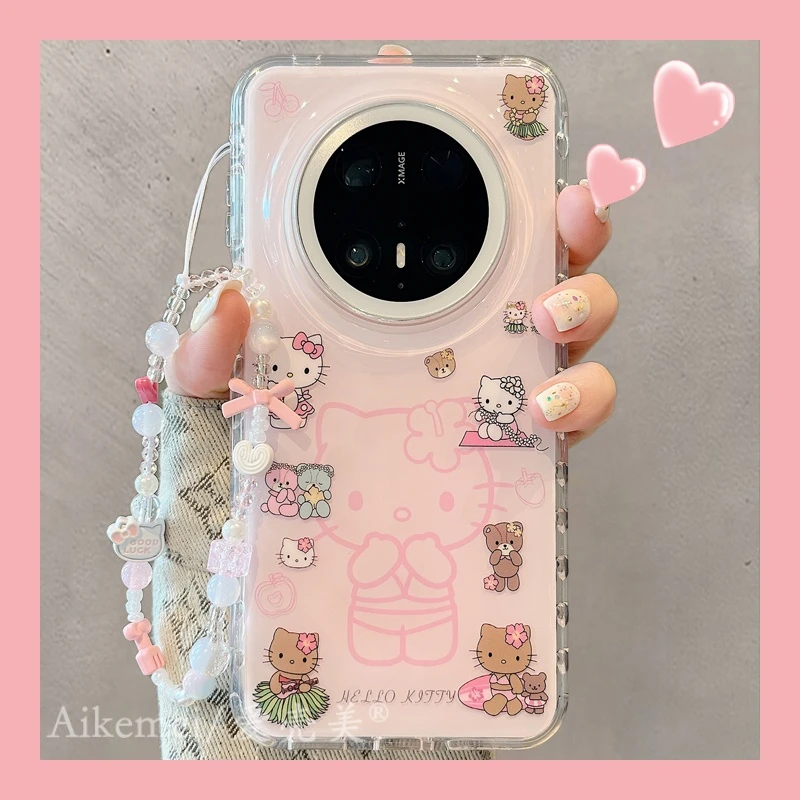 适用华为mate70pro+手机壳可爱卡通mate60pro+围边草裙KT猫链条女