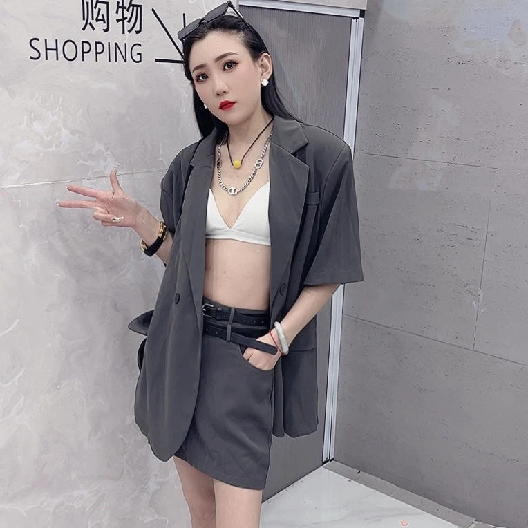 欧货超洋气休闲西服薄款气质夏季短袖套装上衣宽松短款春夏小西装