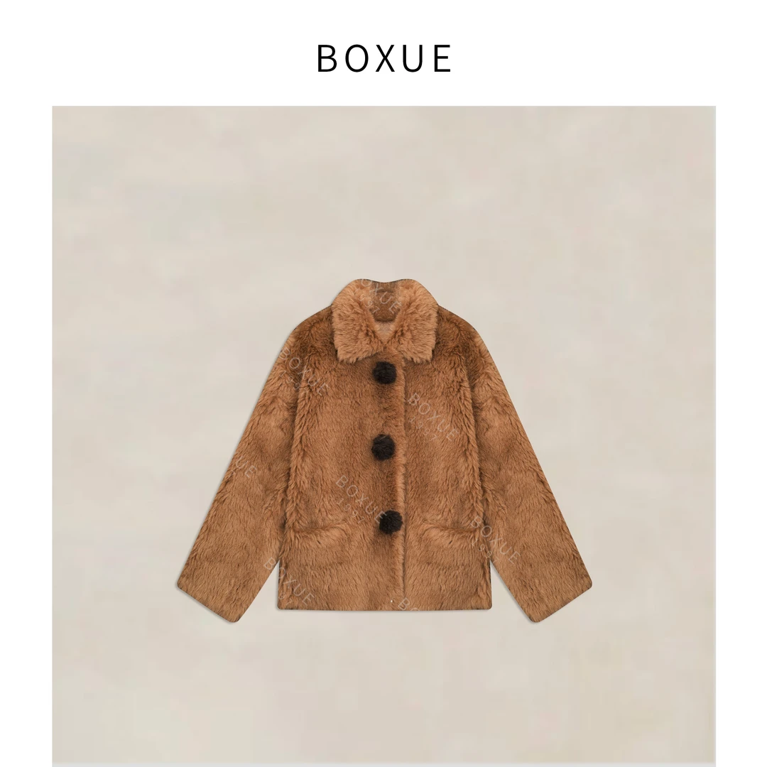 BOXUE“云卷”2025秋冬宽松保暖绵羊毛绒面轻奢 外套#251205W7353