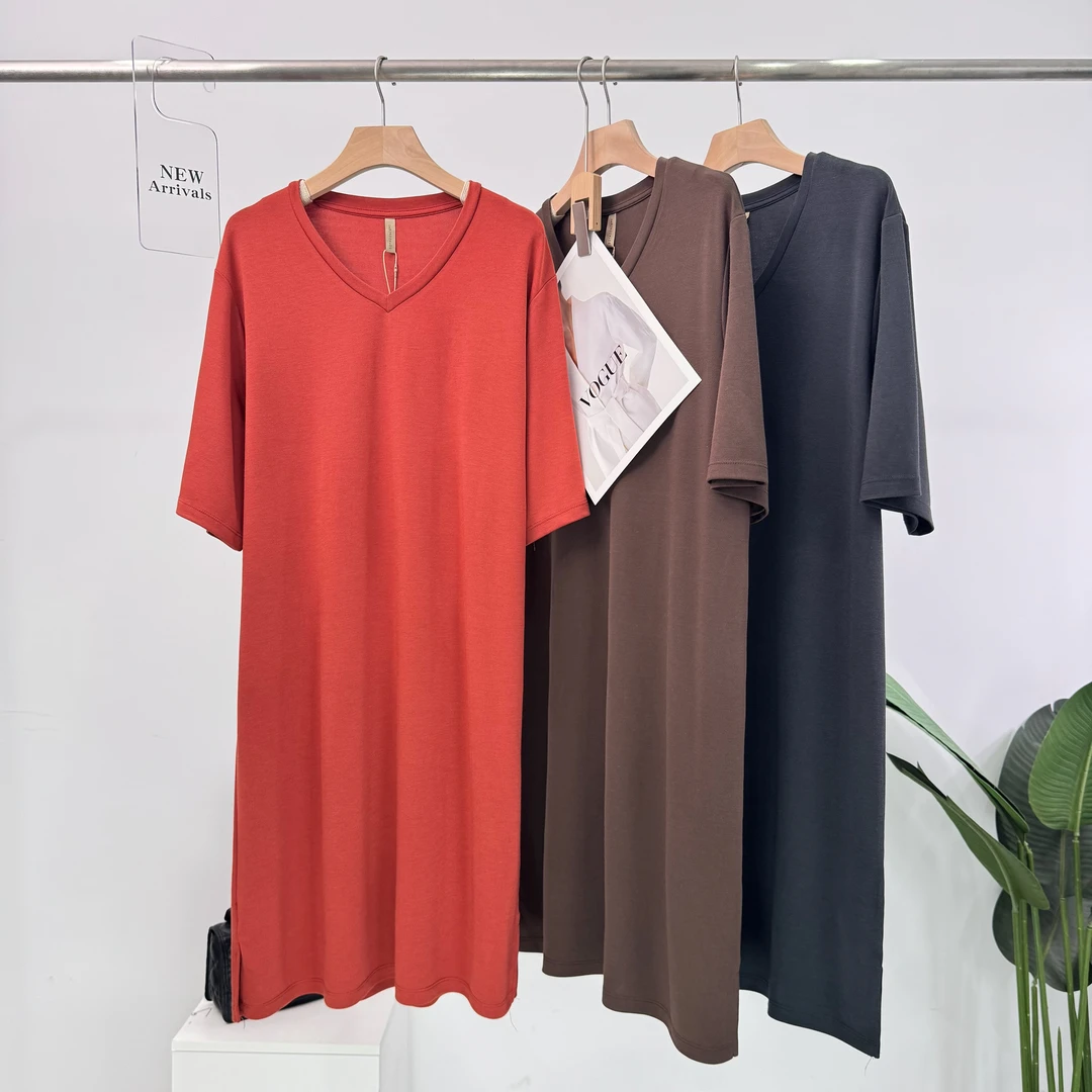 B234外贸女装夏季t恤连衣裙女中长款胖妹妹宽松半袖丝棉可爱女款