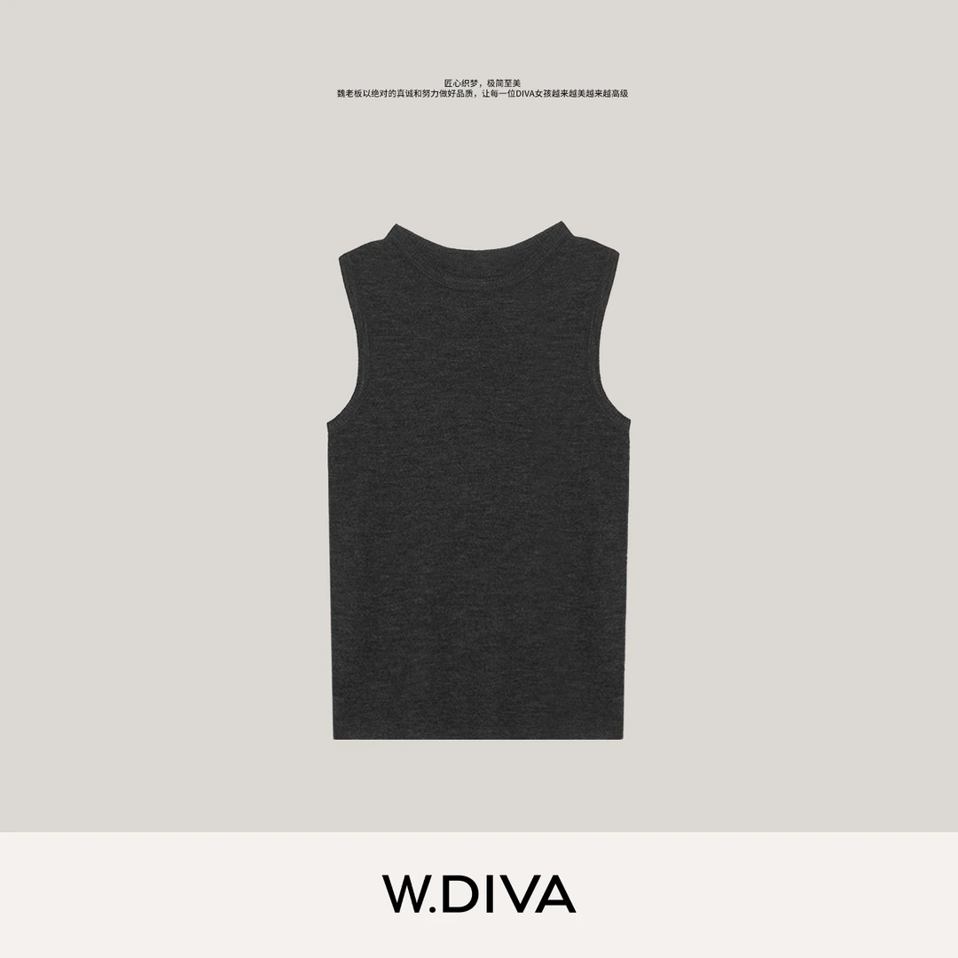 W.Diva【蚂蚁腰】100%绵羊毛针织背心极简无袖百搭慵懒风53Z182685