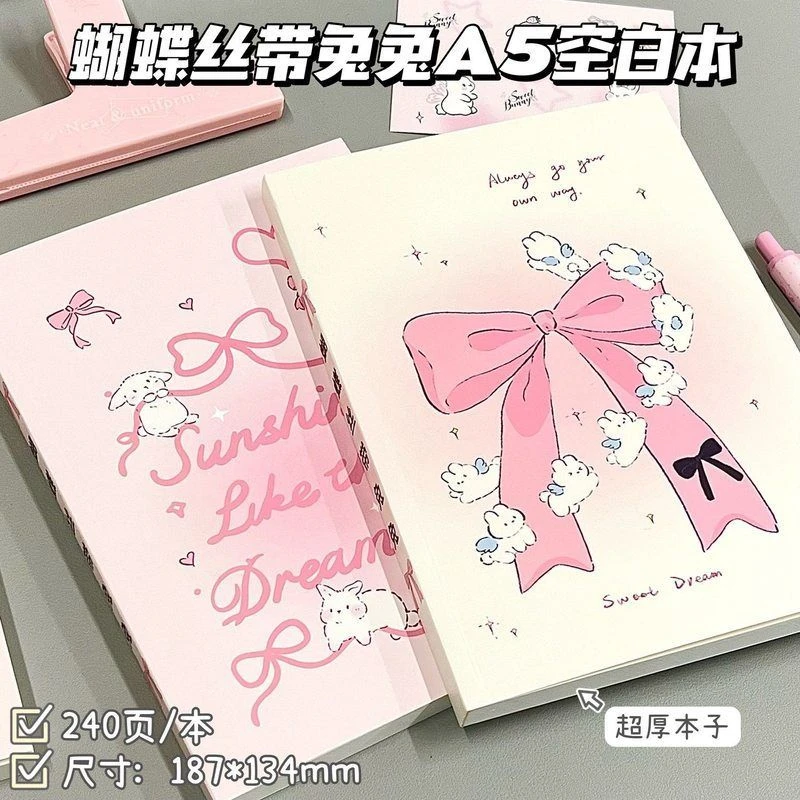 新款A5空白本蝴蝶结兔兔ins高颜值少女心记事本学生加厚绘画草稿