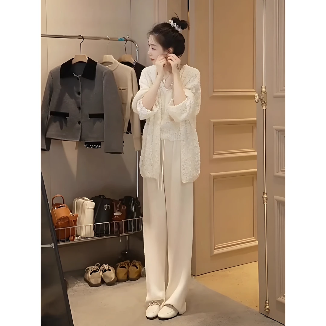 女装套装轻奢小香风感韩系套装女显瘦2025新款气质针织开衫阔腿裤