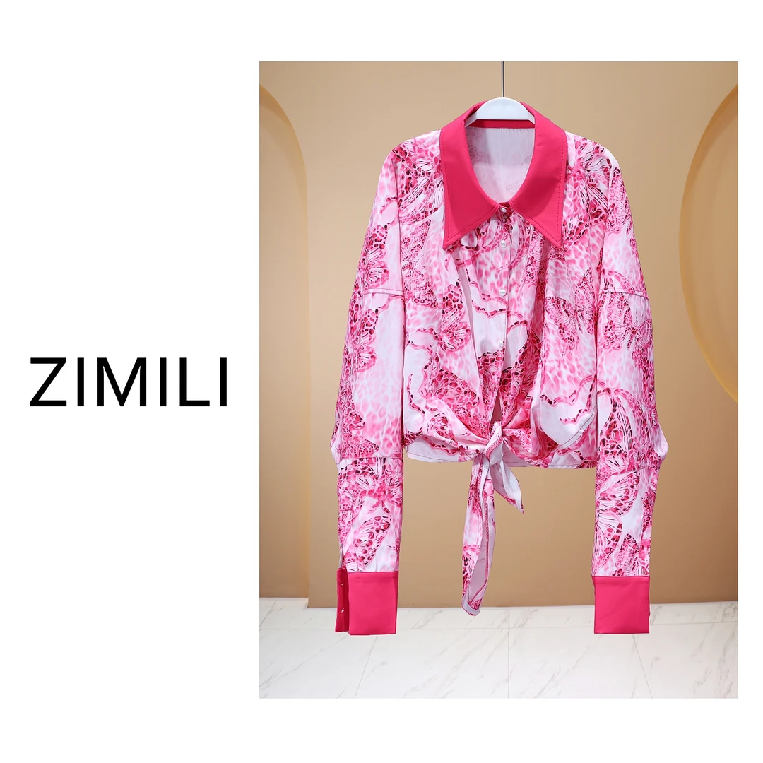 【亮哥女装】2025欧版新品小众设计师红蝴蝶水印气质衬衫6005-D7