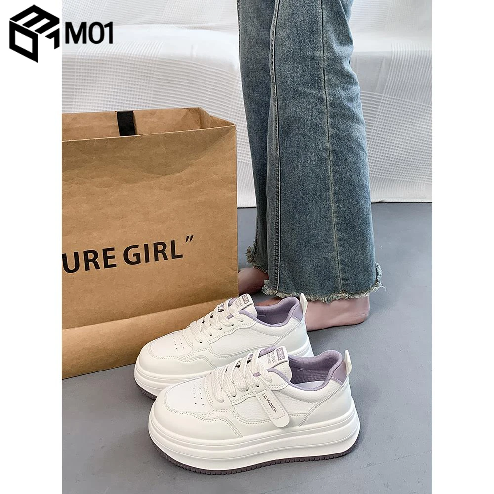 M01厚底小白鞋女2025春季新款增高百搭高级感休闲面包鞋运动板鞋