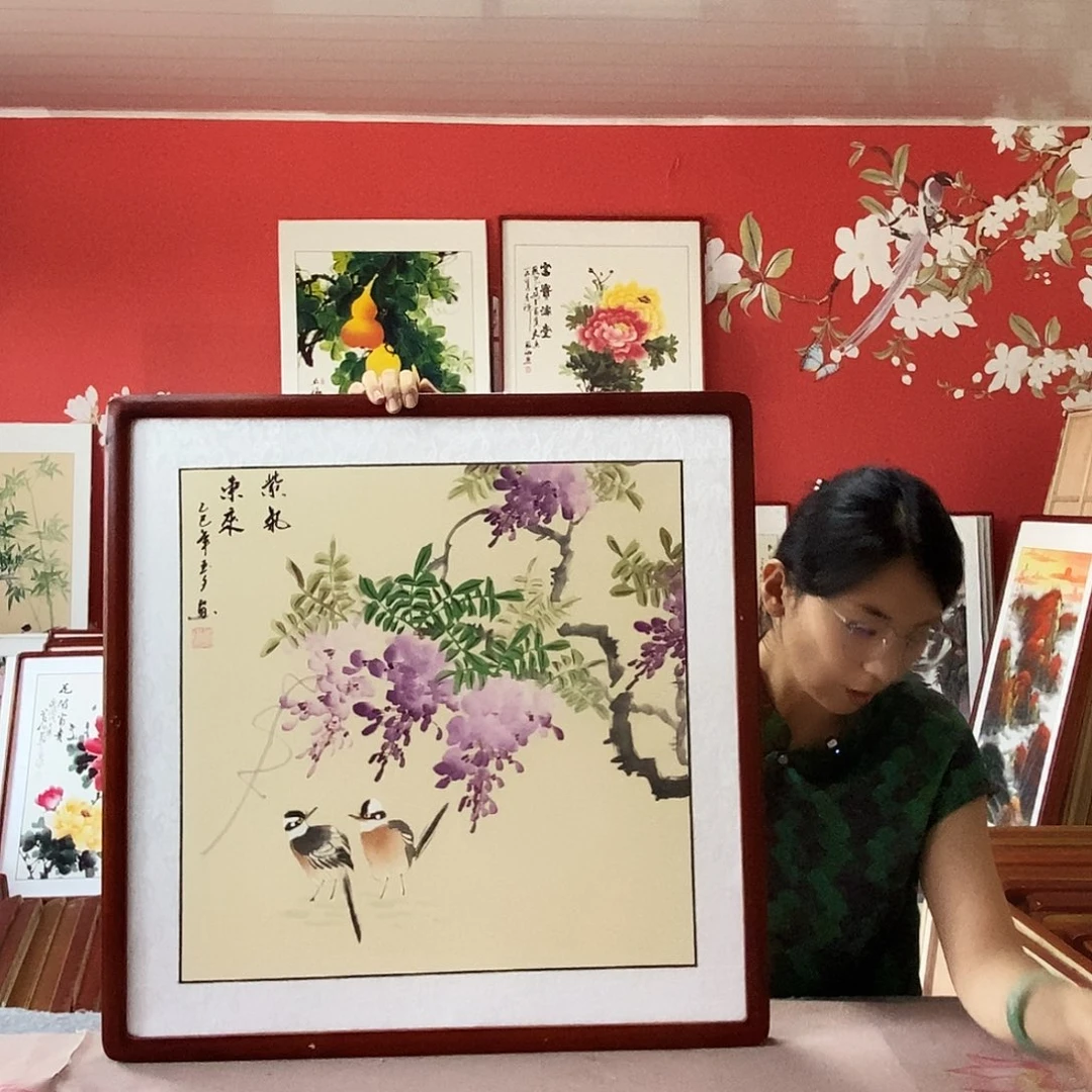 国画手写手绘带框包邮62✖️62国画作品