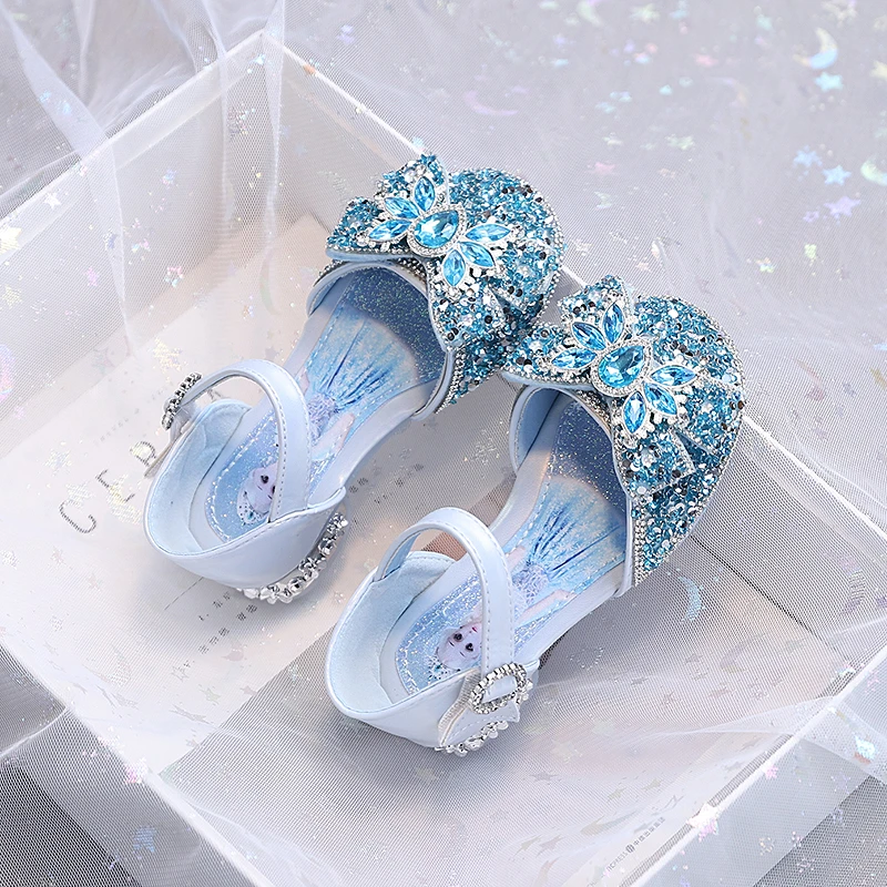 公主鞋女童凉鞋爱莎时尚水晶花鞋子2025年夏季新款儿童包头高跟鞋