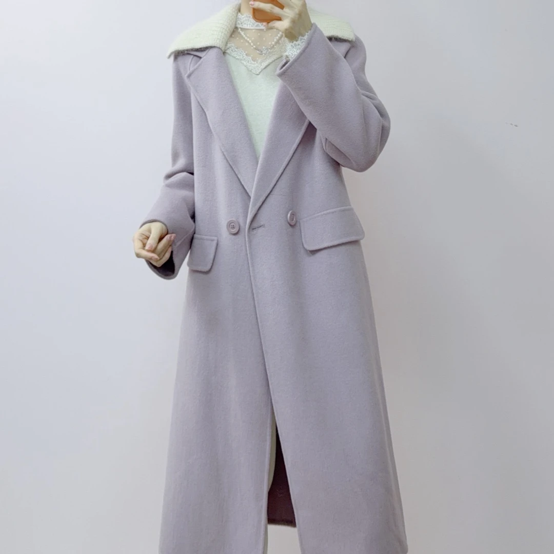 818时尚气质翻领拼针织领100%羊毛双面外套6818/GJ