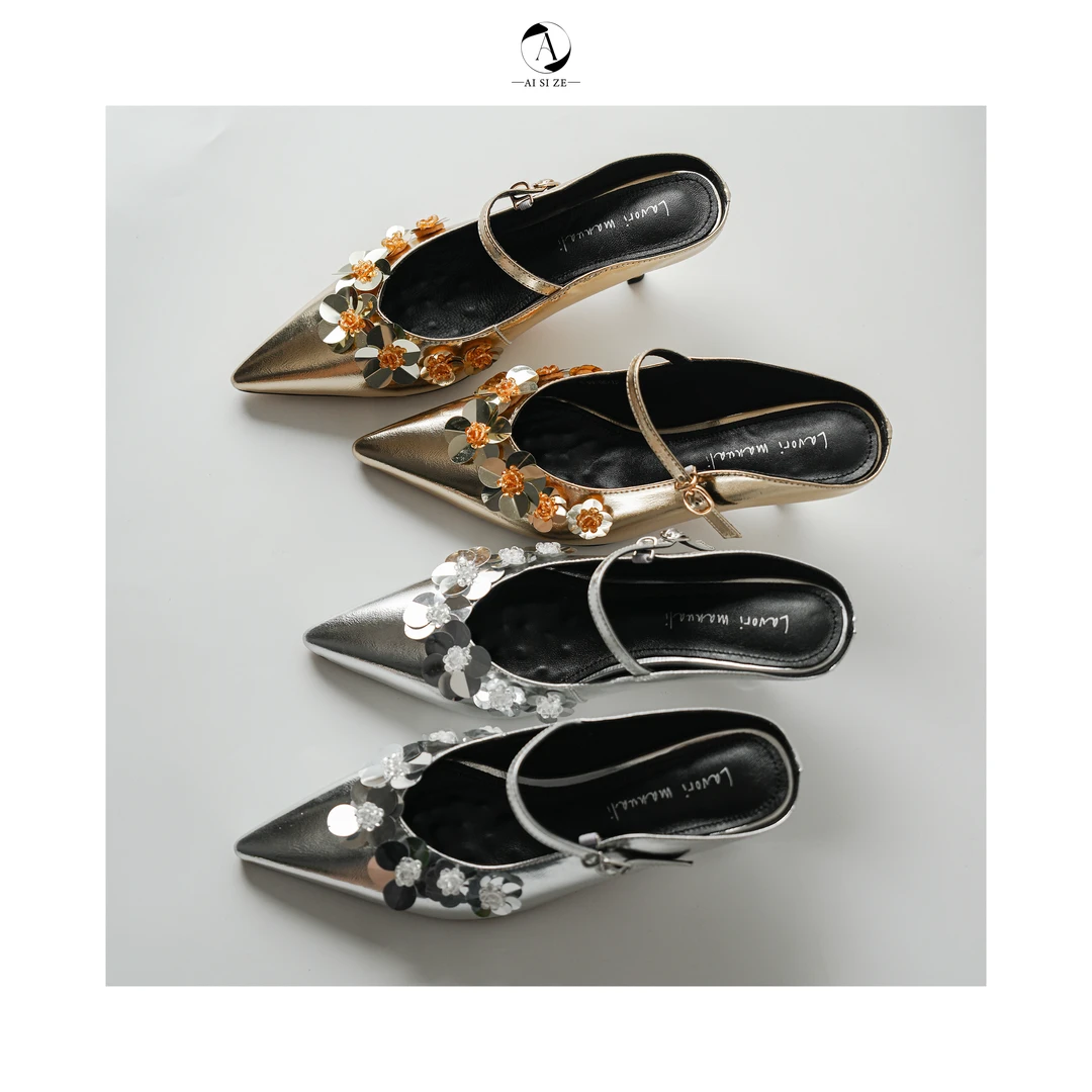 跟高5cm/34-39/早春新款时尚百搭优雅气质女神尖头高跟半拖女