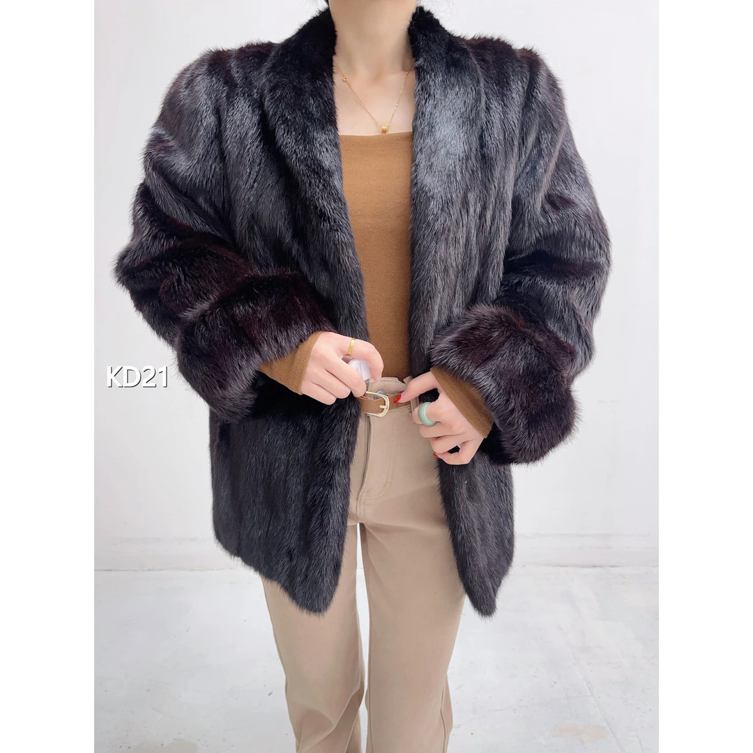 【KD21】L 红黑色短款全抽水貂毛大衣（肩43胸108衣68袖59）28021