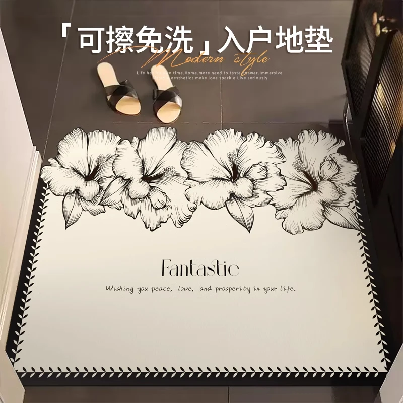 2025新款入户门地垫法式复古花纹可擦洗PVC防滑地垫入户门垫