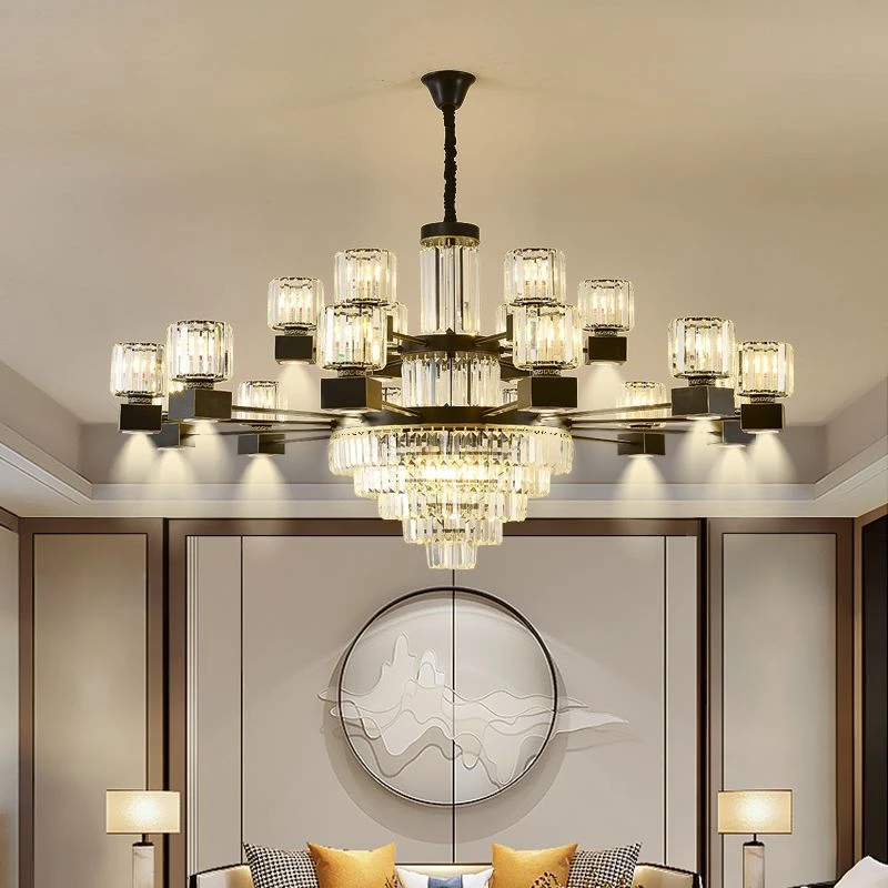 新中式水晶吊灯客厅餐厅饭店包厢酒店别墅带射灯宴会厅大圆桌灯具