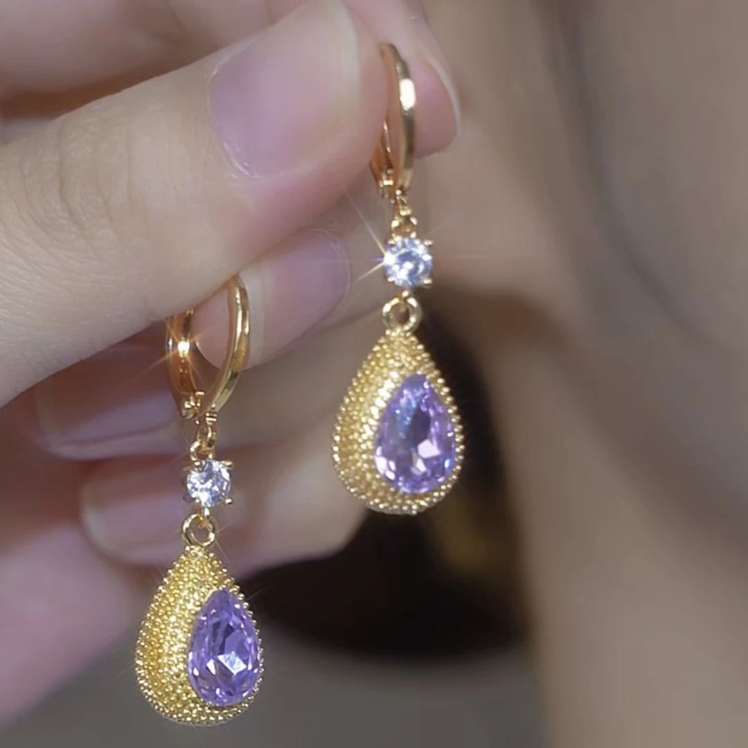 铜合金合成锆石耳饰 【恋恋不忘】时尚耳扣水滴榴莲流苏耳环