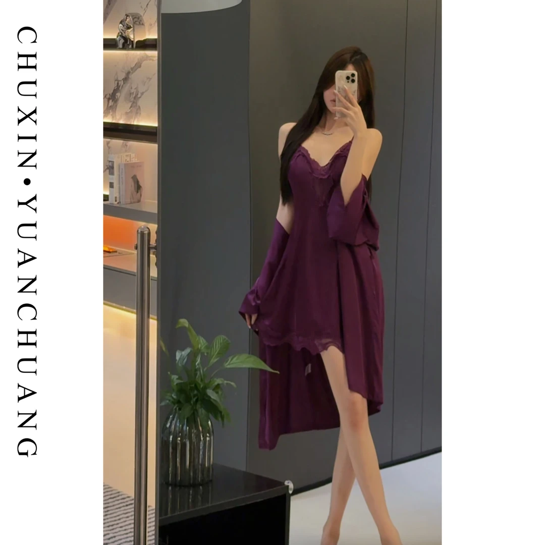 【紫贵金迷】蕾丝性感睡裙女2026新款吊带法式高级感显瘦可外穿睡衣