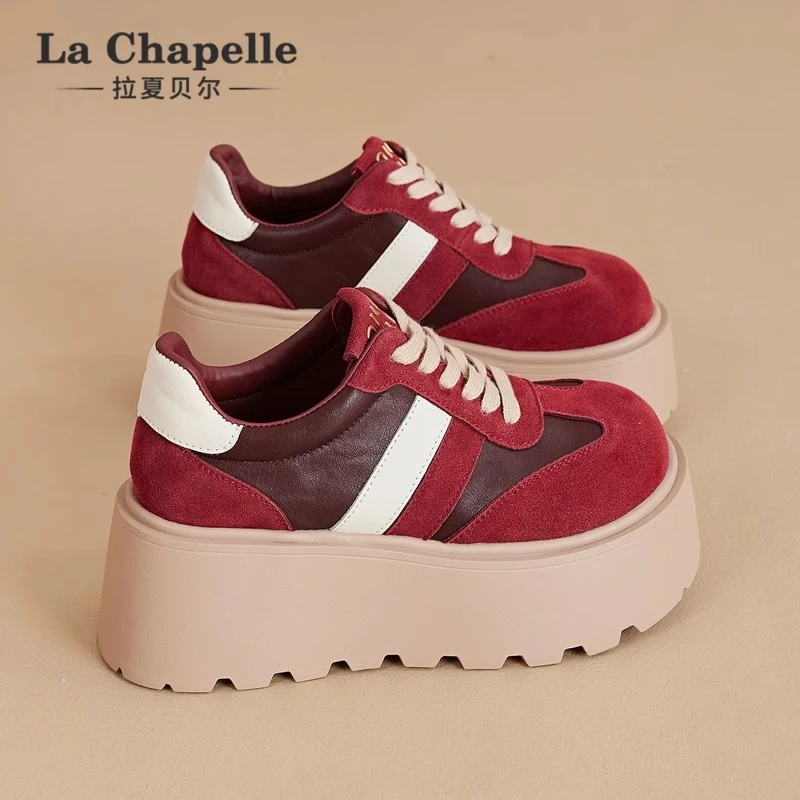 拉夏贝尔厚底小白鞋女2025新款冬季爆款时尚百搭增高休闲运动板鞋