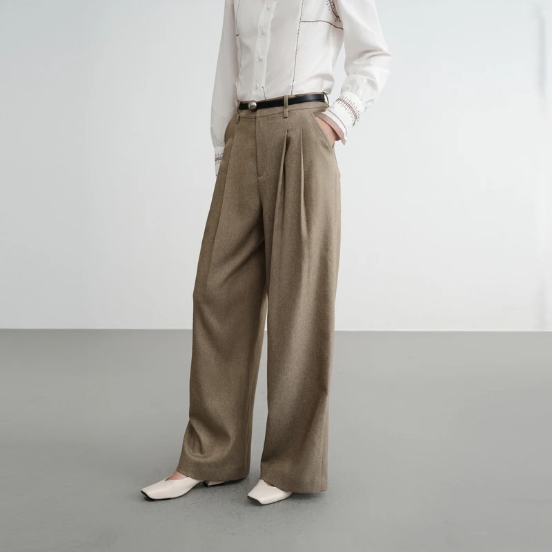 【蓝标】EP雅莹2025新款女装 气质高腰垂感直筒职场通勤休闲裤6446A