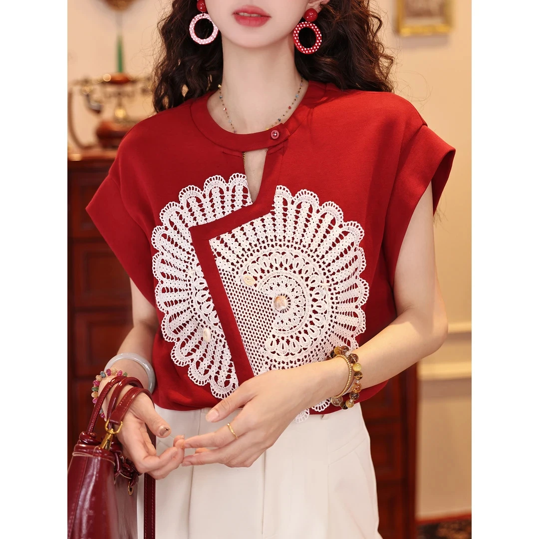 复古港风时尚气质拼接短袖T恤女夏季新款小众超好看百搭上衣3620