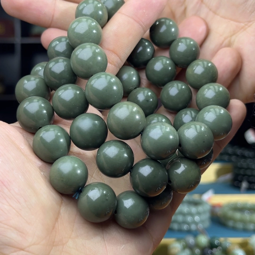 和田玉手串未镶嵌纯天然和田玉新疆沙枣青豆青16多样性发其一