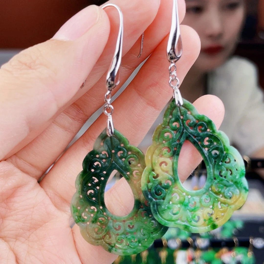 翡翠银S925镶嵌耳饰