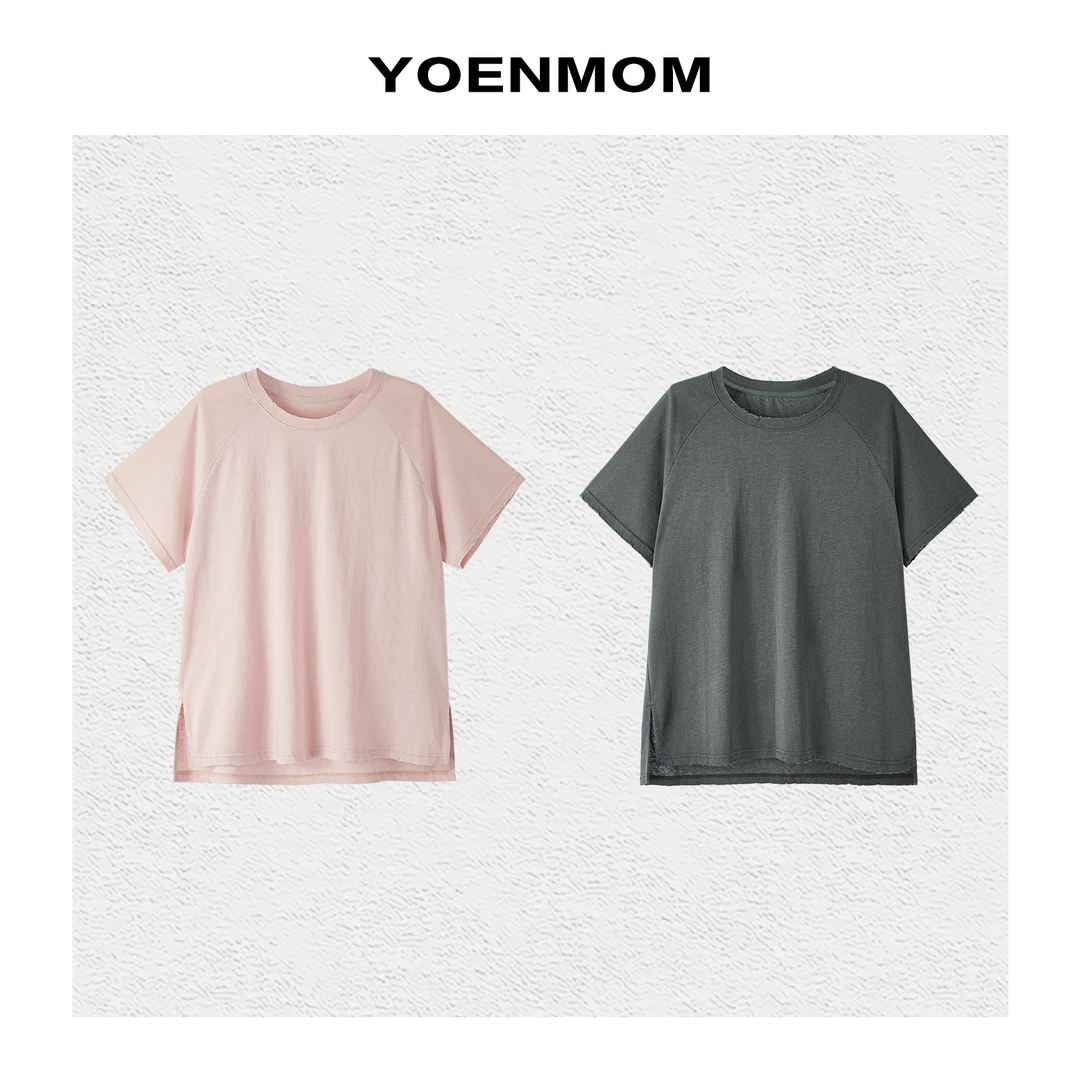 YOENMOM·插肩T·莱赛尔棉简约纯色做旧磨破工艺软糯亲肤Q弹百搭T恤