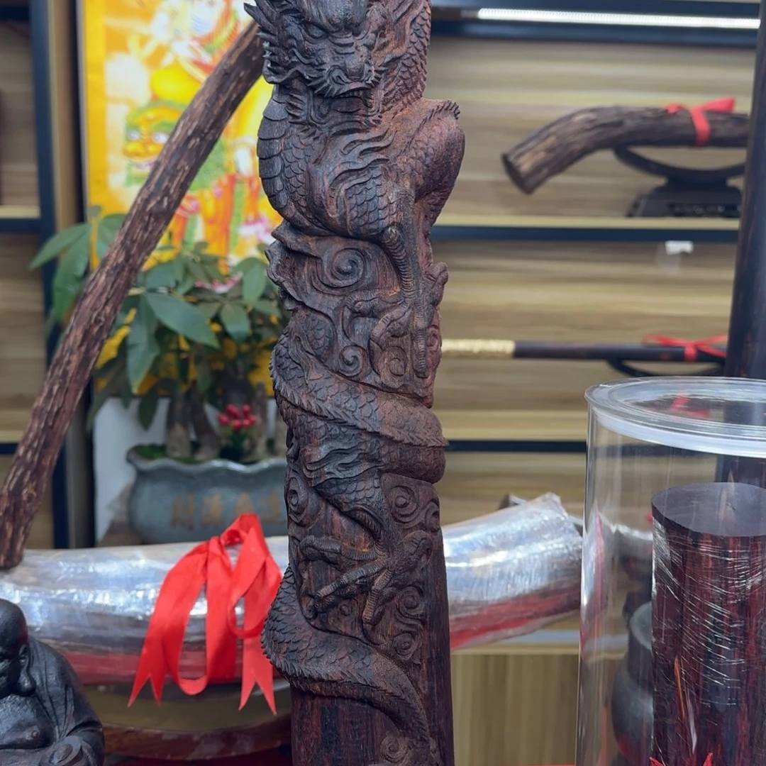 降真香雕刻龙柱摆件不退不换