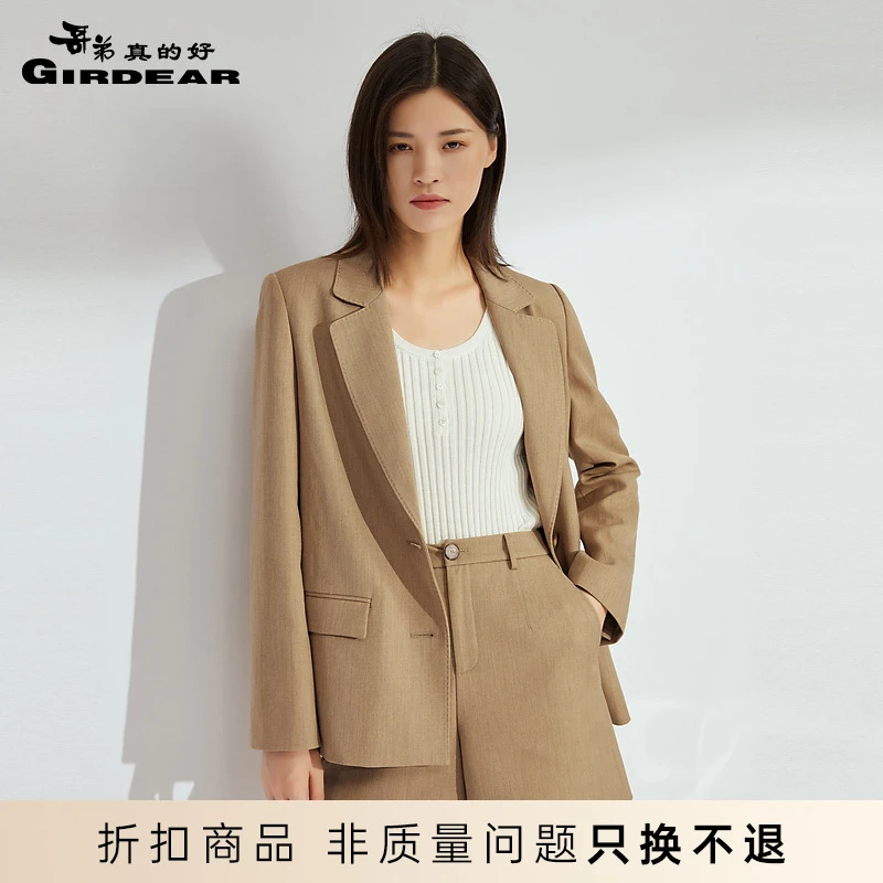 哥弟真的好女装通勤单排扣长袖西装短裤套装女A400564
