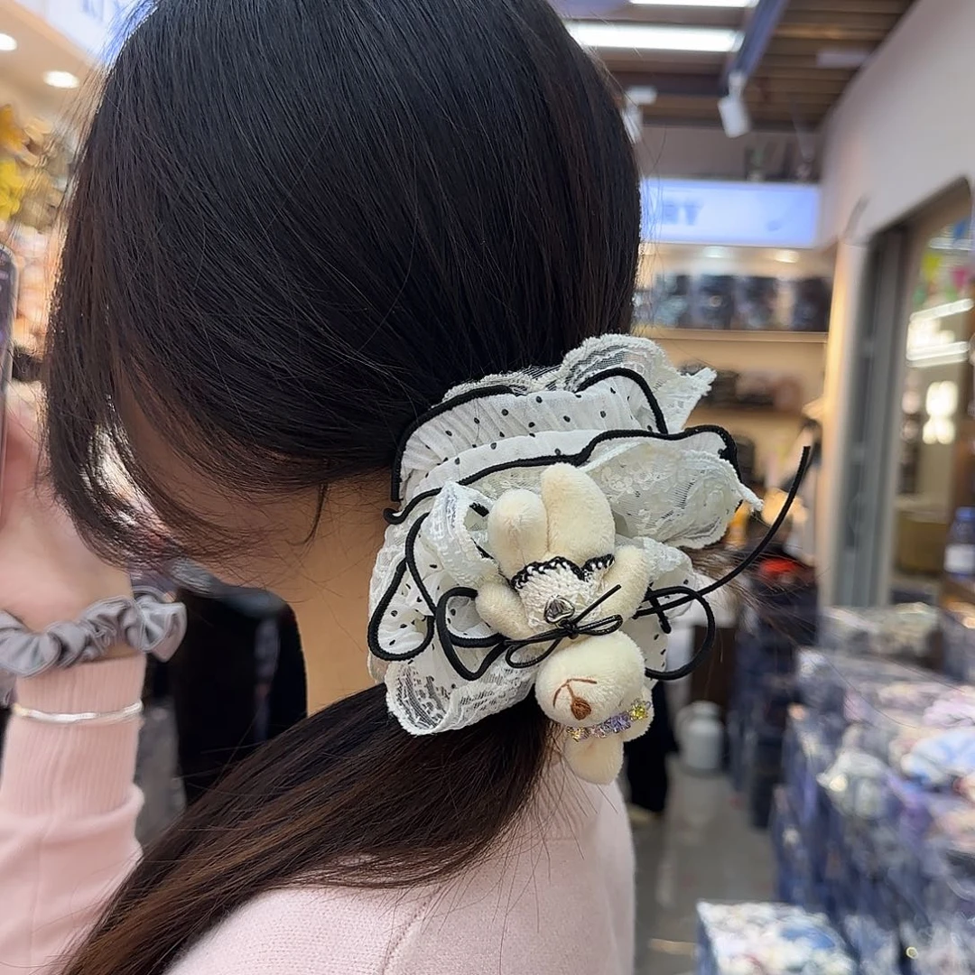 三醋酯纤维白色蕾丝兔发圈-35