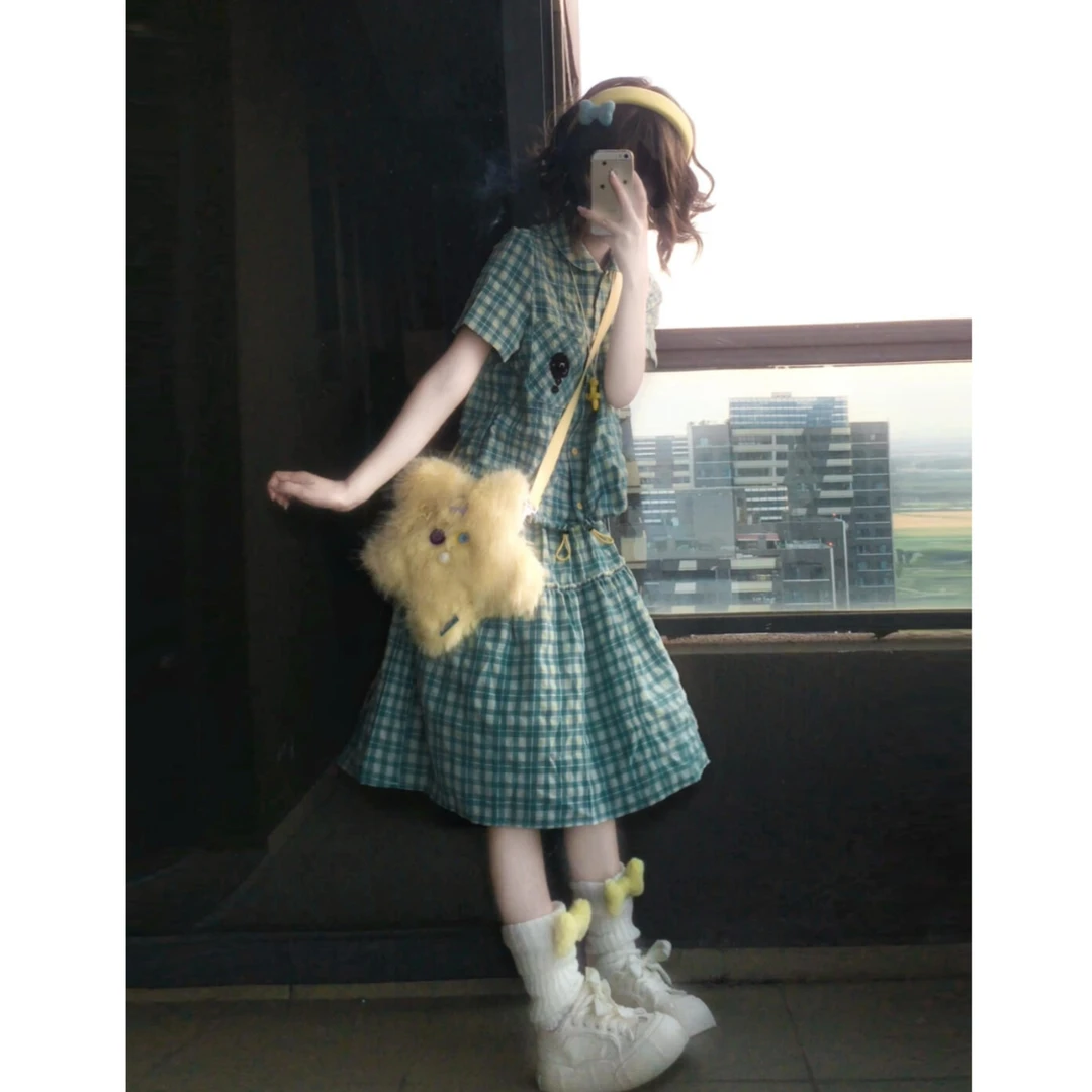 学院风短袖半裙休闲运动套装女夏季学生韩版宽松显瘦泡泡纱两件套