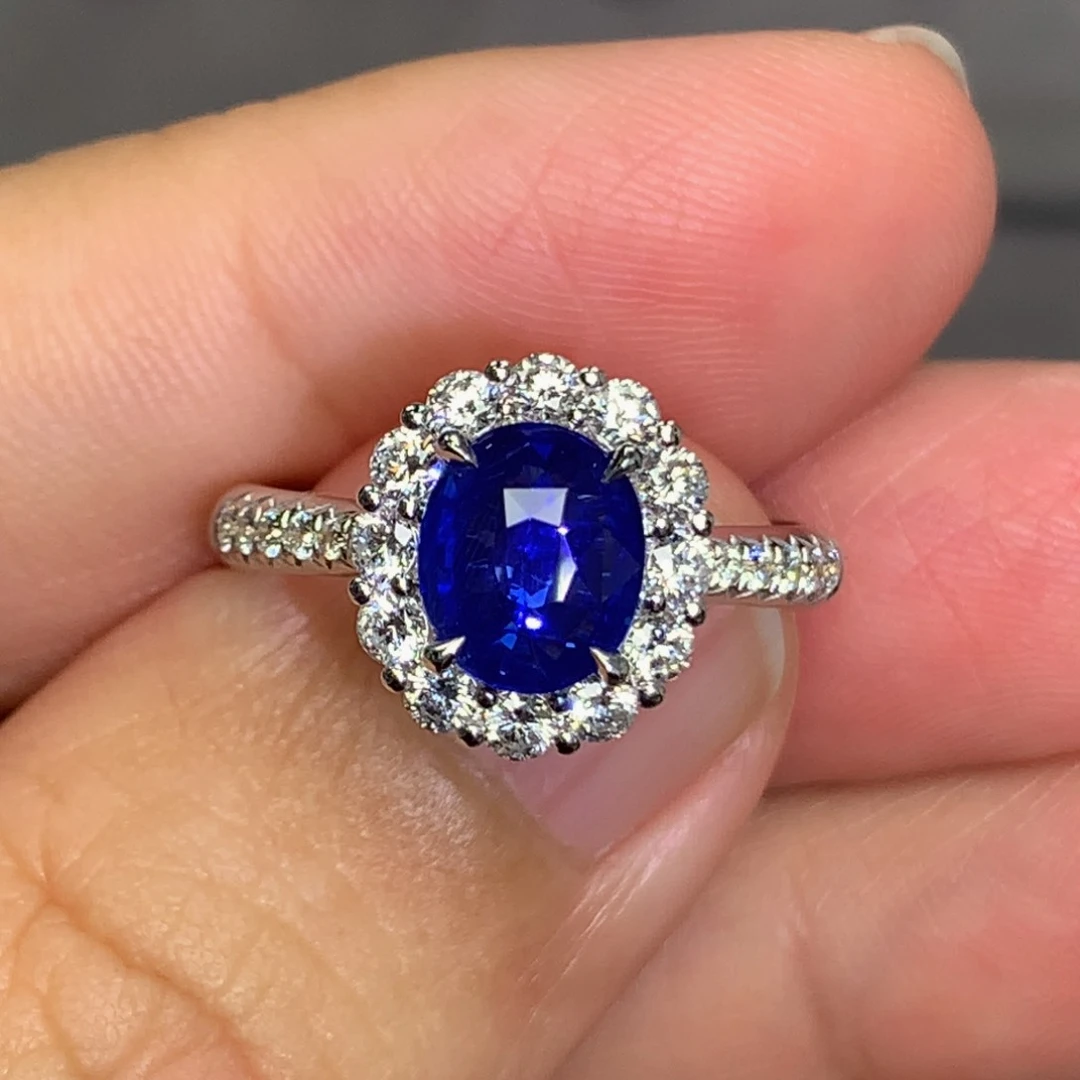 蓝宝石戒指18K金镶嵌1.58无烧