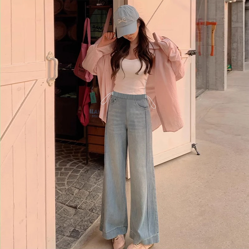 孕妇九分牛仔裤潮款夏季时尚抽绳直筒裤2025新款夏装外穿无托腹裤