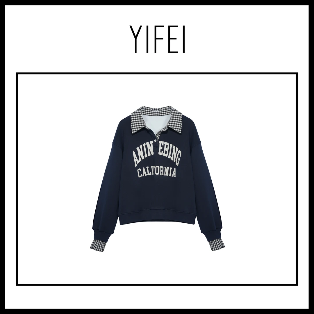 【艺菲专属】 学院风翻领字母刺绣卫衣  V3F53001