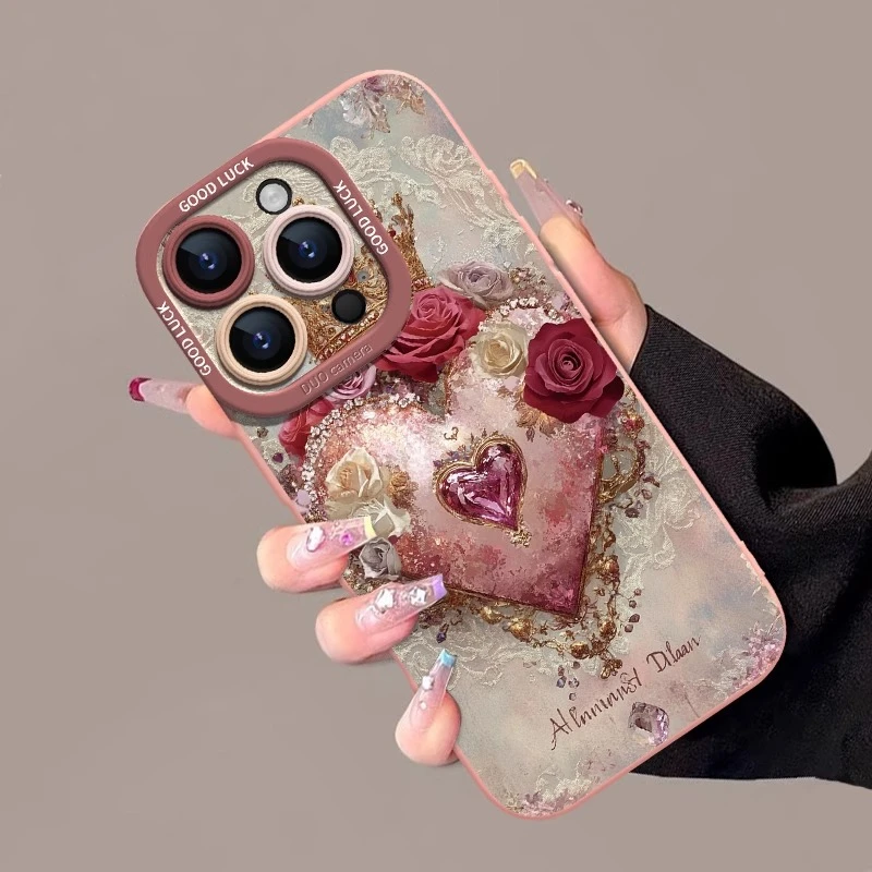 皇冠钻心玫瑰适用苹果16promax手机壳iphone16pro女神15超火14por