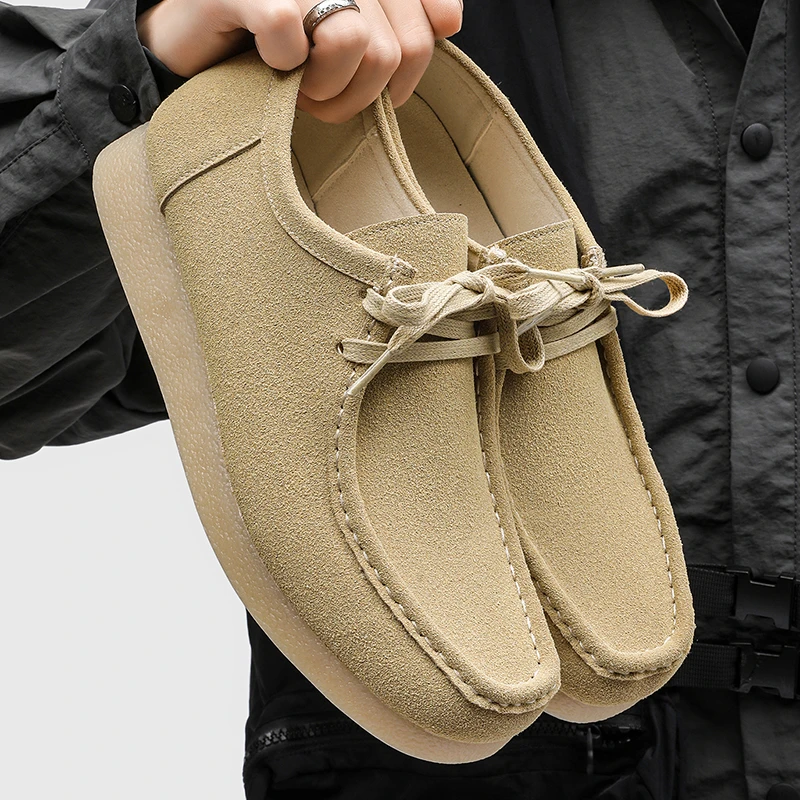 方头复古袋鼠鞋男士英伦风软底增高乐福鞋百搭商务通勤休闲皮鞋