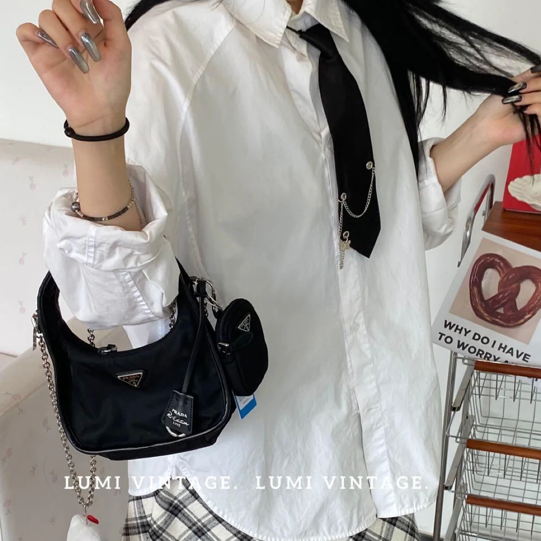 95新 Prada/普拉达 黑色尼龙二合一单肩包96047369