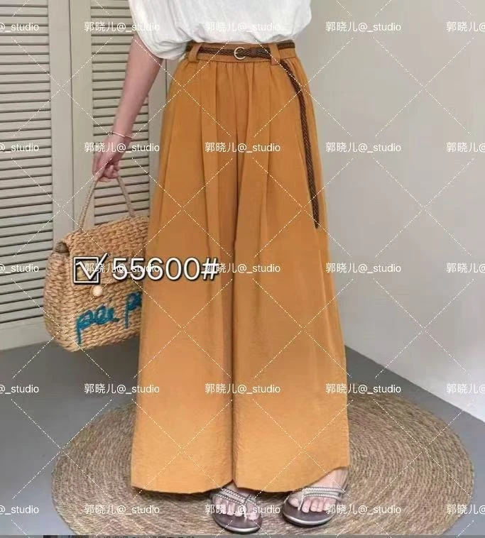 【送腰带】2025千禾夏季麻料九分阔腿裤纯色腰带宽松显瘦百搭简约