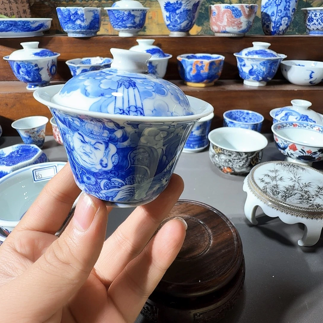 何***埃泥塑盖碗手工手绘