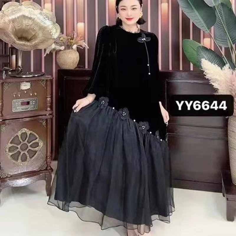 高端满分桑蚕丝真丝丝绒连衣裙6644