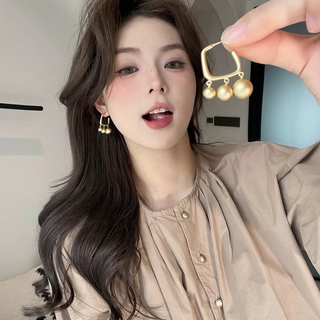 铜合金耳饰 钟摆圆球方形耳圈冷淡风高级感小众设计时髦ins风耳饰