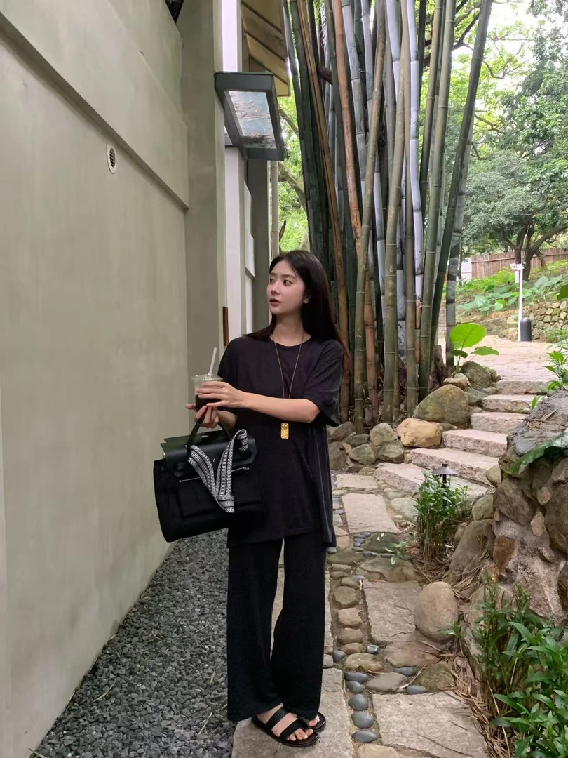 温柔瑶-Ersan#宽松休闲垂感百搭套装#61463（裤长94cm 腰围70）