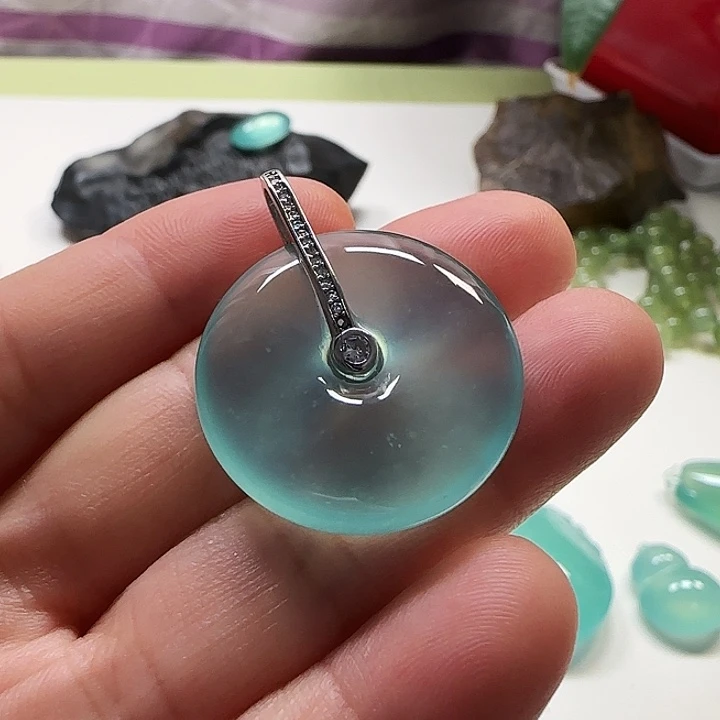 岫玉银S925镶嵌吊坠(不含链)