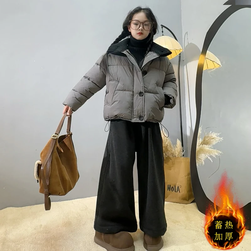 【毛妈潮牌】女童冬季毛线领加厚棉衣2025新款中大童韩版时髦棉服潮