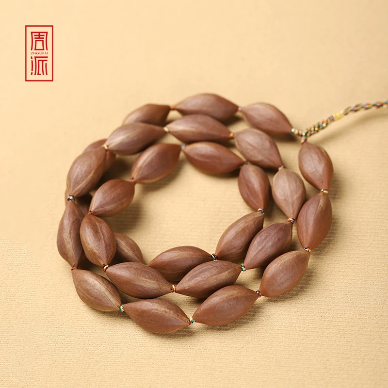 周派春毅核坊 柳叶核素珠橄榄核长串 纯手工打磨素籽光珠油核文玩