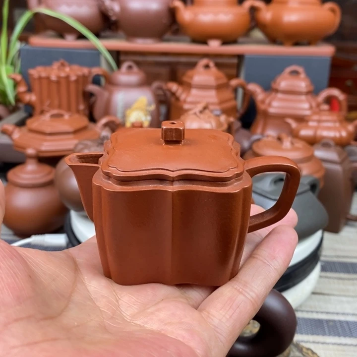 茶壶紫砂筋纹四方100cc原矿赵庄朱泥特价