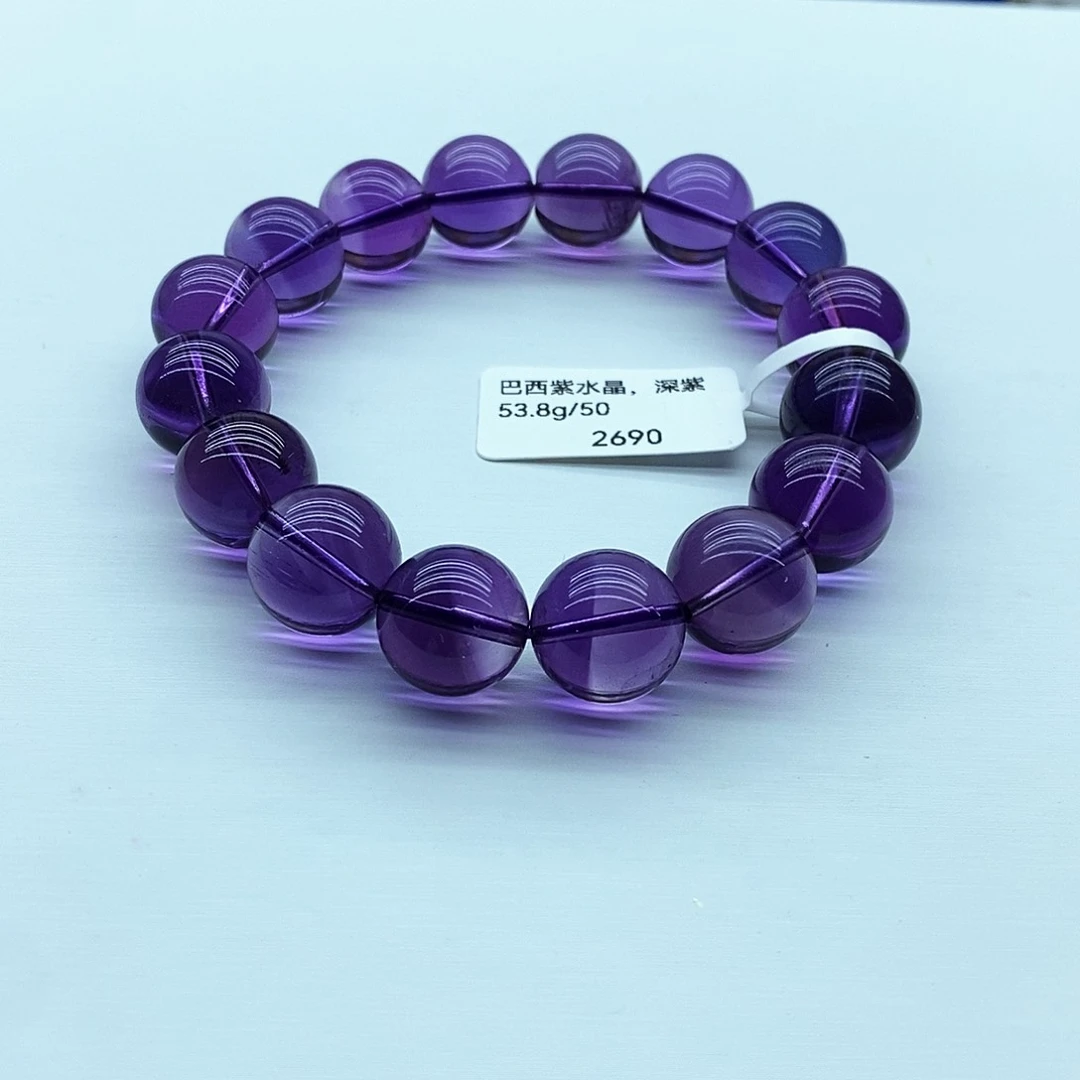 水晶手链未镶嵌巴西紫水晶，深紫13.5mm