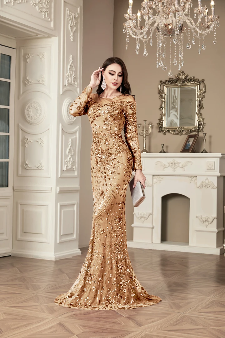 早春高端珠绣宴会演出礼服高贵优雅长款主持人晚礼服宴会大码可穿